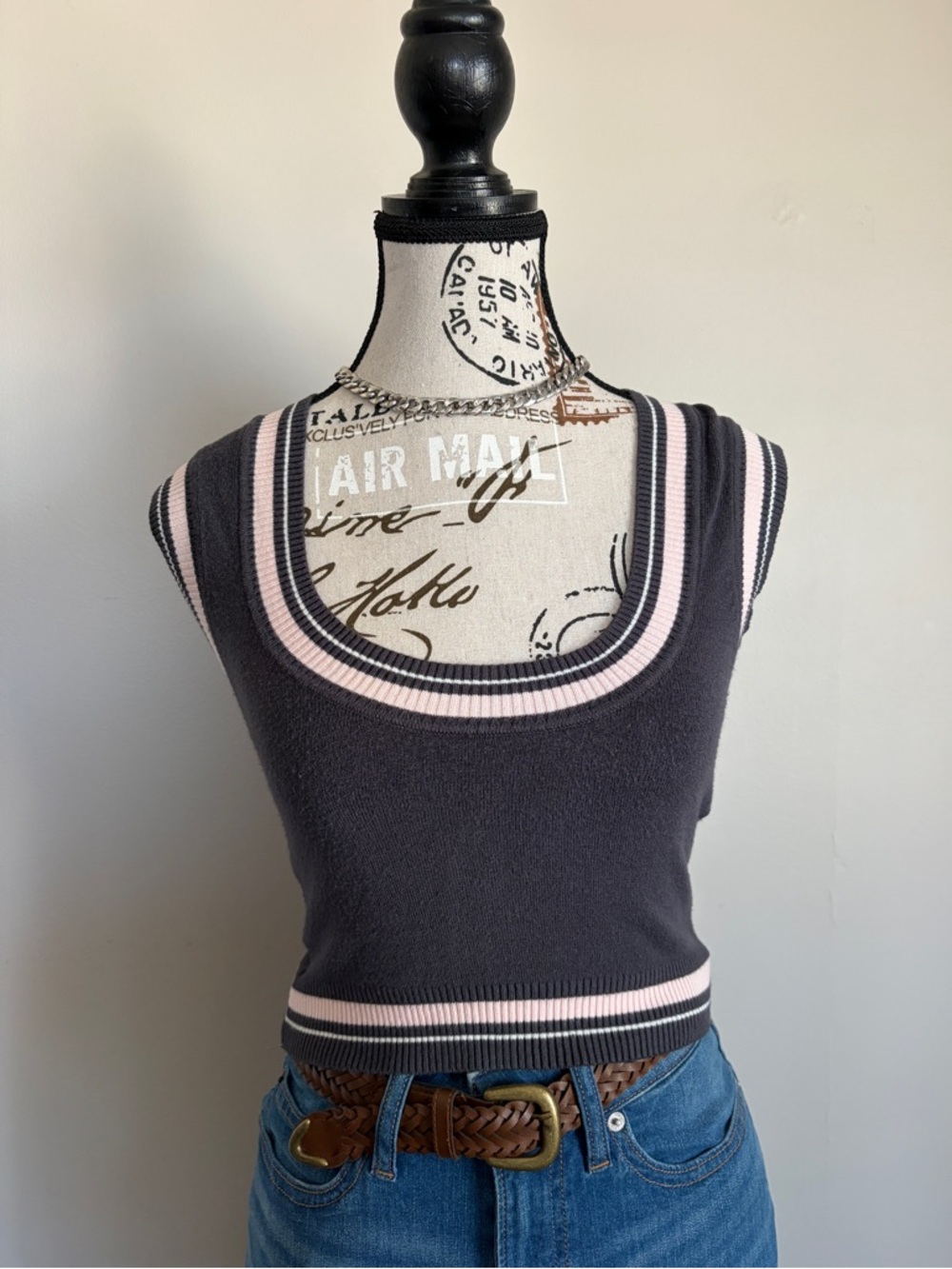 90’s Costa Blanca cropped grey stripe sweater vest